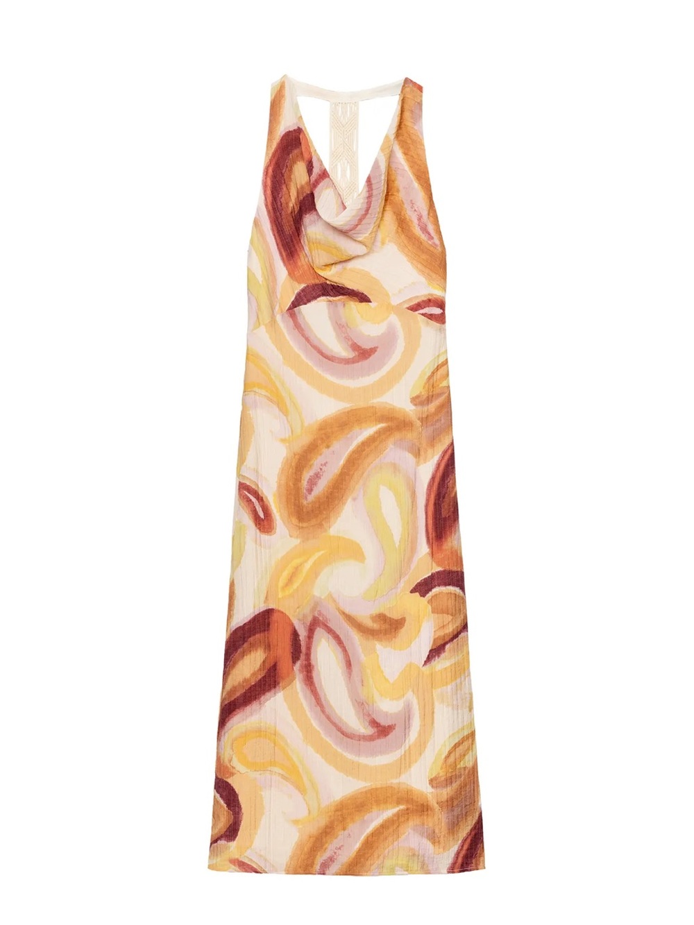 Zara Cowl-Neck Maxi Dress in Cream, Yellow & Rust Swirl